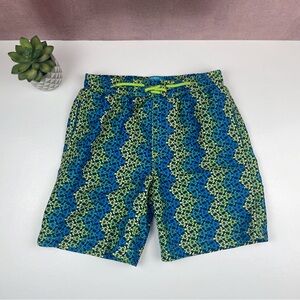 Beach Bros. Blue Green Yellow Sea Turtle Tropical Swim Trunks Shorts Boy 14